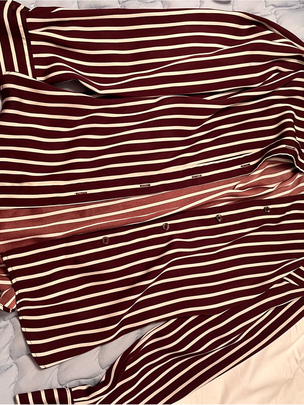H&M Burgundy and Cream Striped Button-Front Blouse